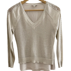 NWT LUCKY BRAND Small Gold Shimmer V-neck Sweater Shirt Linen